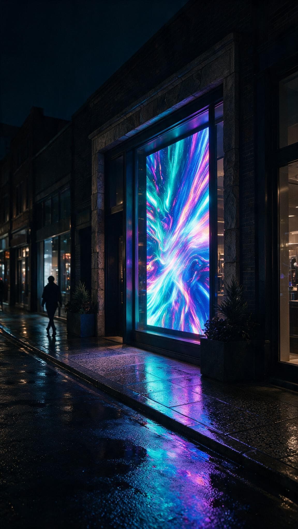 Helles LED-Display im Schaufenster eines Ladenlokals