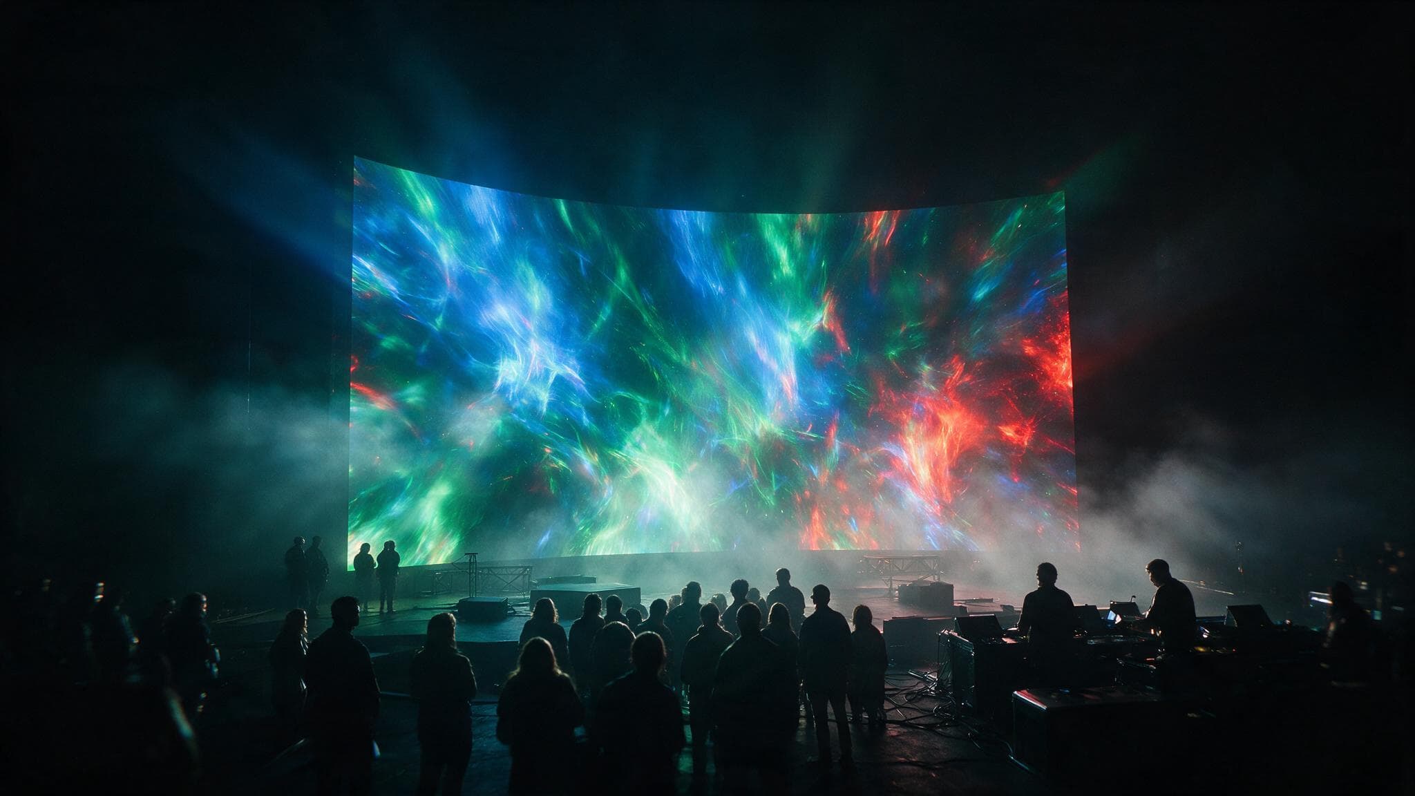 Glühende LED-Videowand auf einer dunklen Event-Bühne
